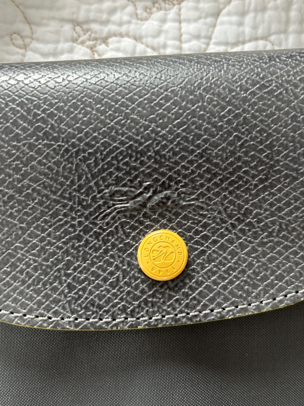 Longchamp Dark Grey Bag with Yellow Trim - Picture 3 of 5